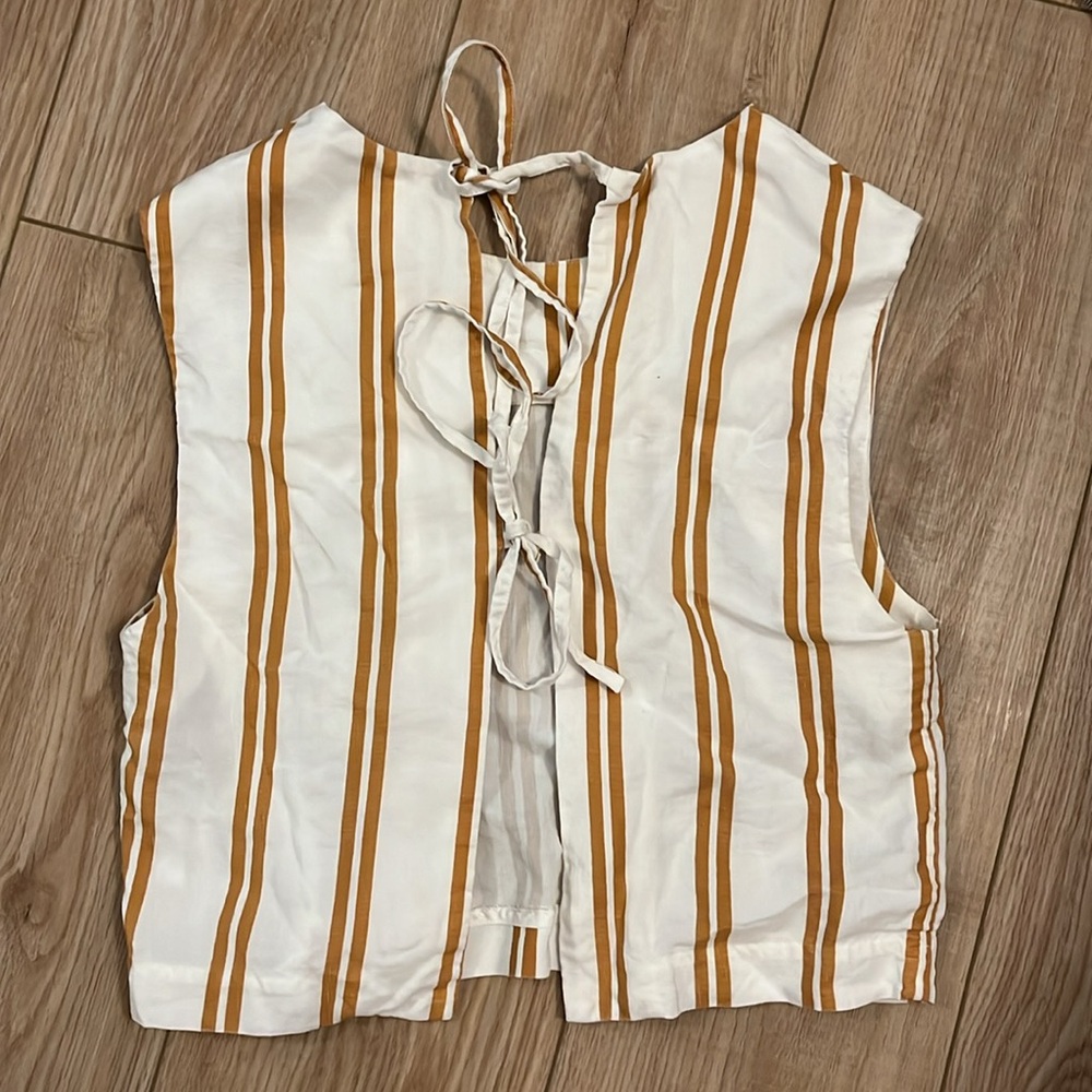 Sancia caramel striped toe back crop top Tencel linen blend